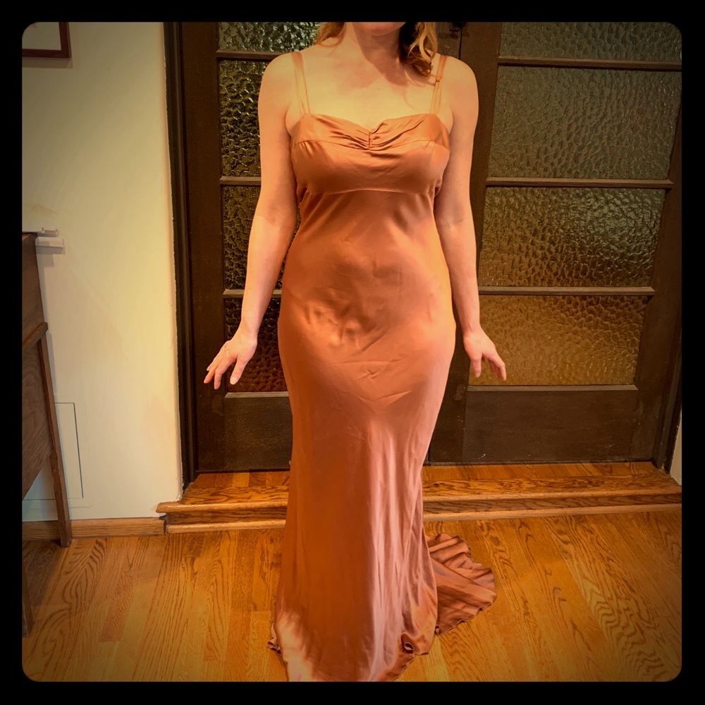 Vintage 100% silk Copper Evening Dress